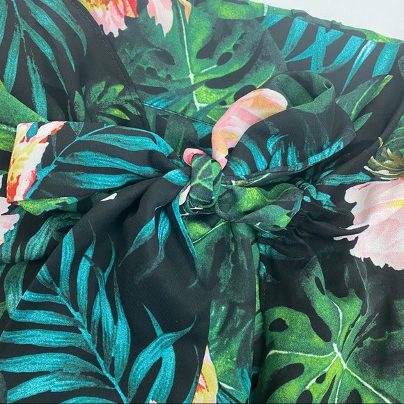 SRV X Fashion To Figure Juana Tie Front Wide Leg Flowy Pants: Tropical Floral - Picture 7 of 12